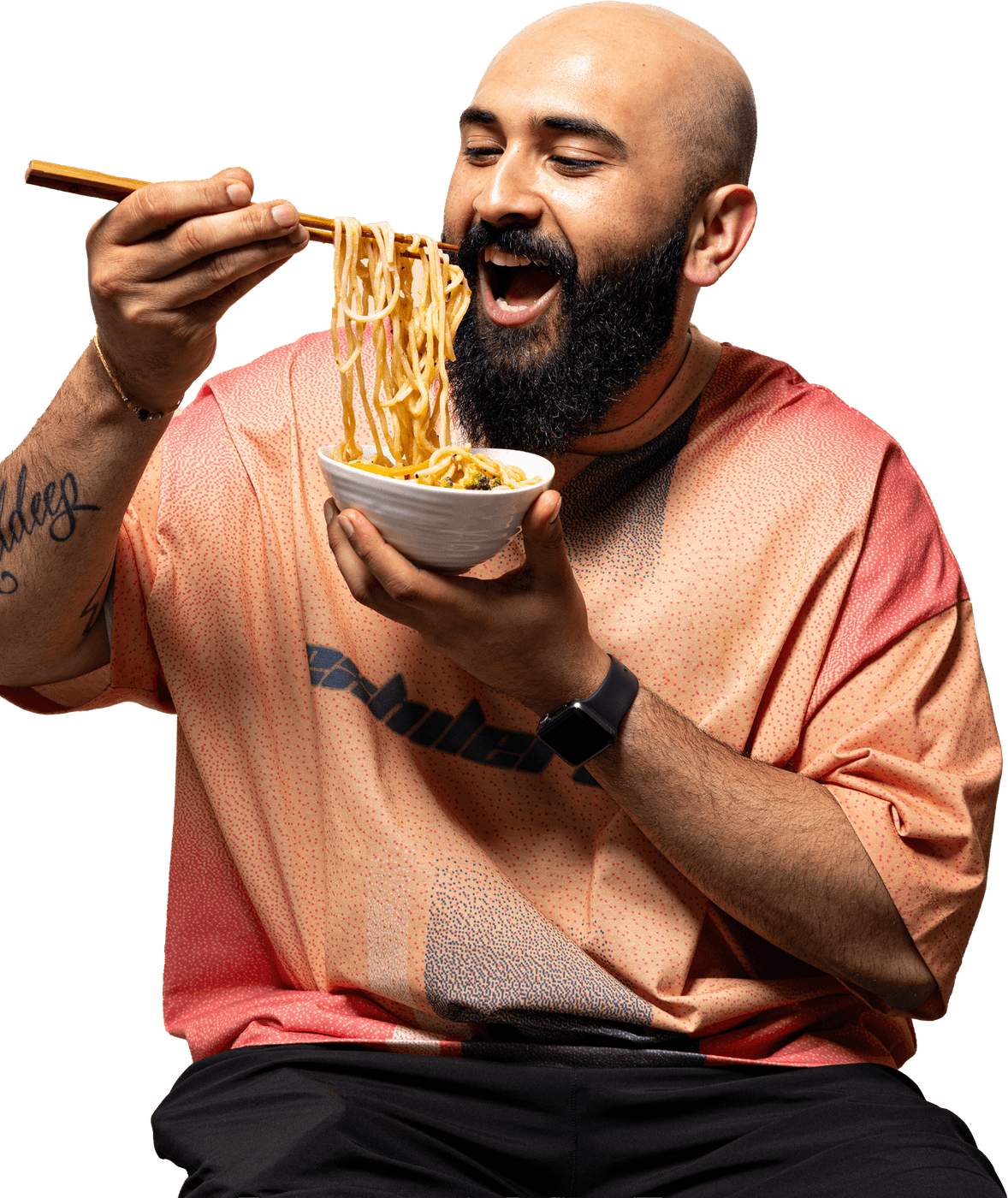 Person enjoying a Prepped Pots high-protein bowl